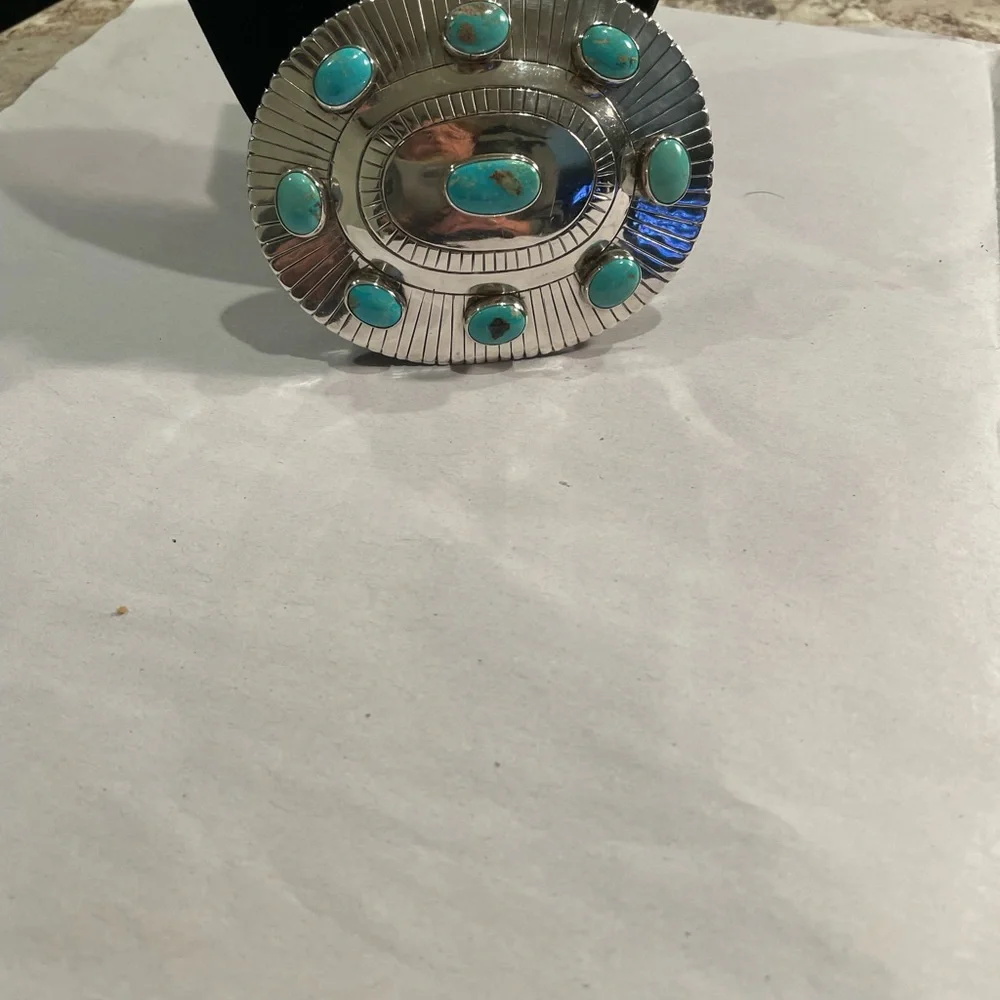Silver and Turquoise Belt Buckle - Picture 3 of 4